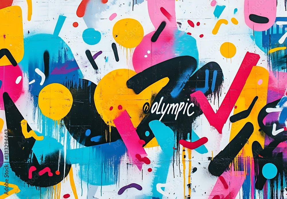 Poster Vibrant and dynamic street art mural with colorful abstract shapes and patterns : Generative AI