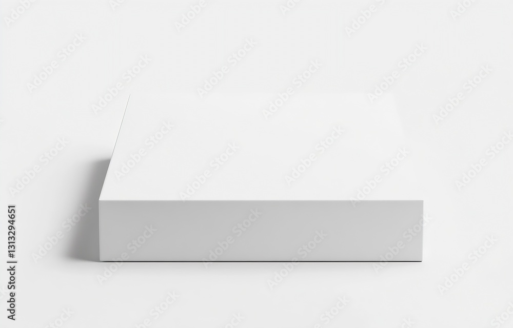 Poster minimalist design of a blank white box on a pure white surface for sleek packaging presentation : ge