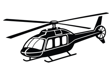 Black isolated silhouette of helicopter on white background
