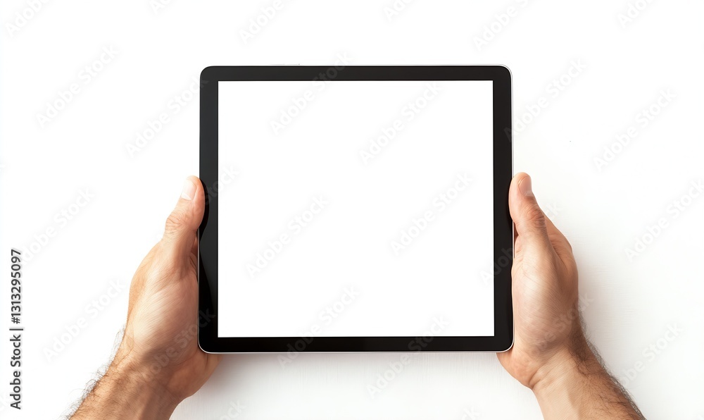 Poster Hands Holding a Blank Tablet Device Ready for Display Against a Light Background : Generative AI