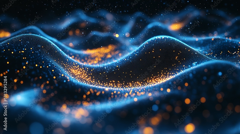 Leinwandbilder enchanting waves of blue light dotted with sparkling orbs in an abstract illumination scene : genera