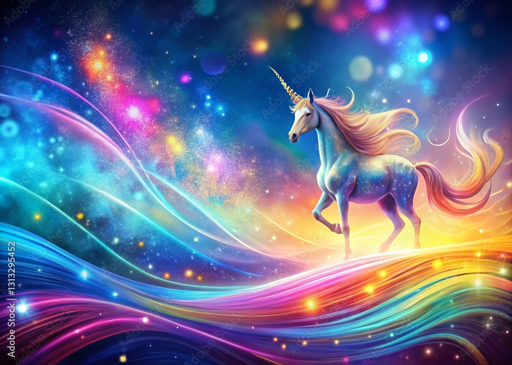 Poster Magical Sparkling Unicorn Panoramic Background with Abstract Lines
