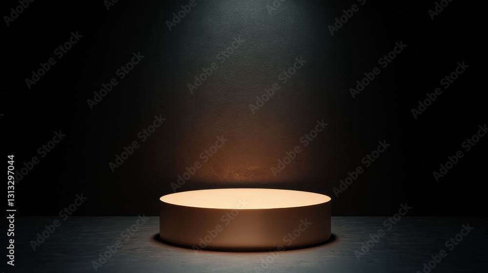 Poster a simple, illuminated circular platform against a dark backdrop suggests a stage or display area, ev