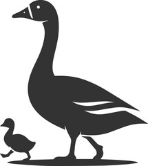silhouette of a goose walking with a small gosling animal vector