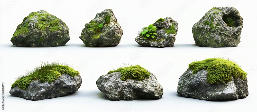 Poster array of mossy rocks nestled together showcasing rich textures and vibrant greenery : generative ai
