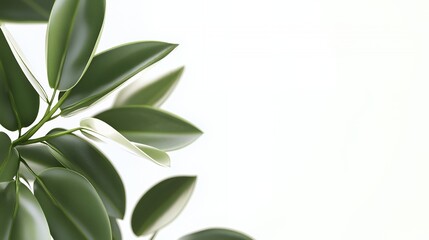 Closeup of Lush Green Leaves Against White Background