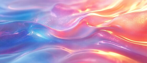 Fototapeta premium Bright and radiant flowing fabric in warm gradients of blue pink and orange showing depth and texture : Generative AI