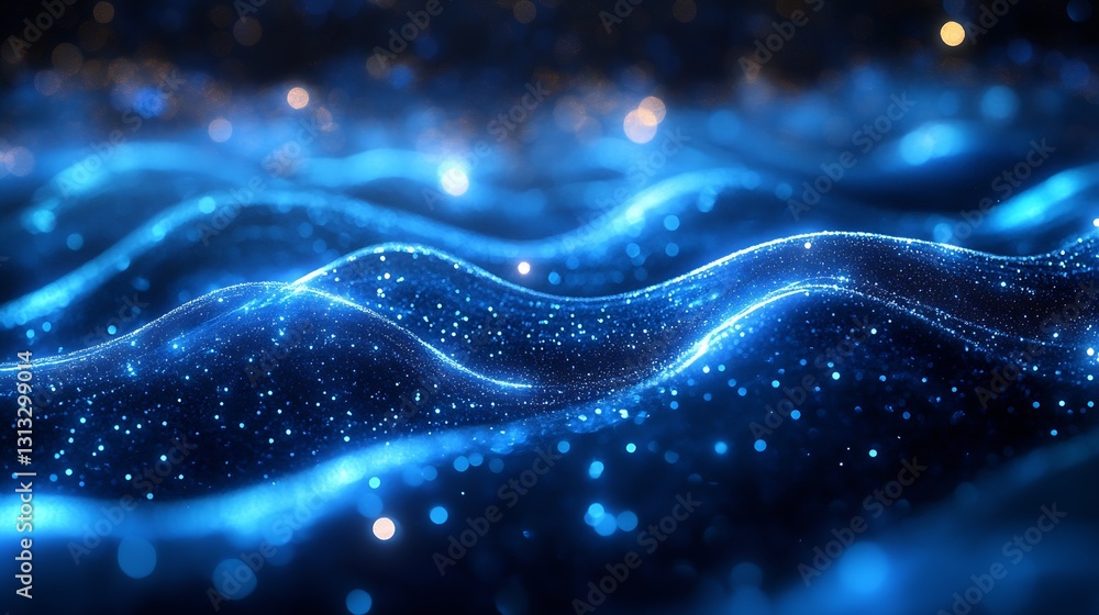 Fototapete abstract blue waves with glowing particles creating a dreamy ocean effect : generative ai