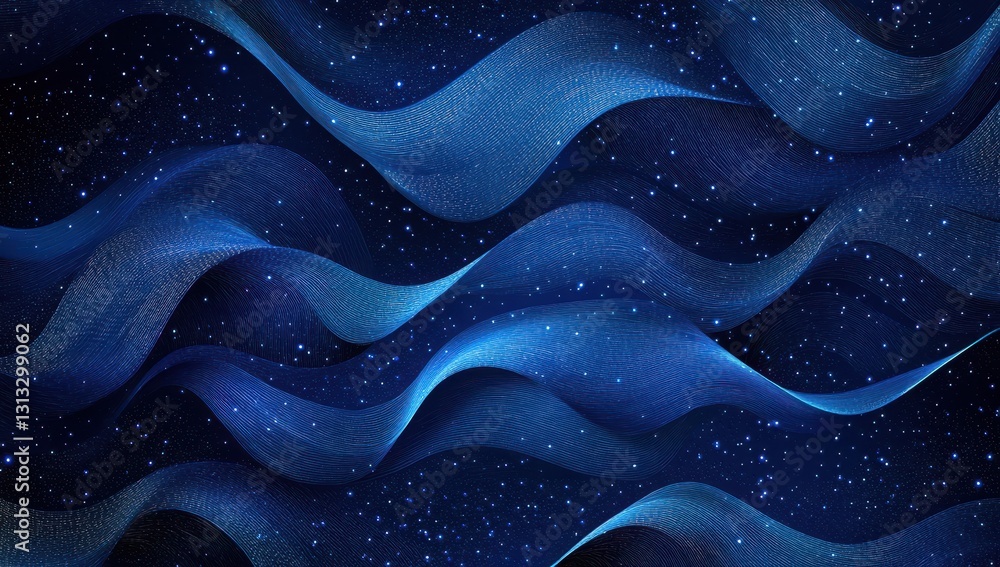 Aufkleber abstract blue waves on a starry background, showcasing a blend of fluid motion and tranquility in a 