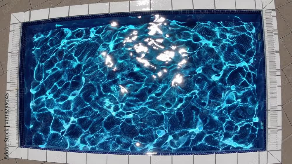 Poster top-down video view of a swimming pool with shimmering blue water, capturing the dynamic play of lig
