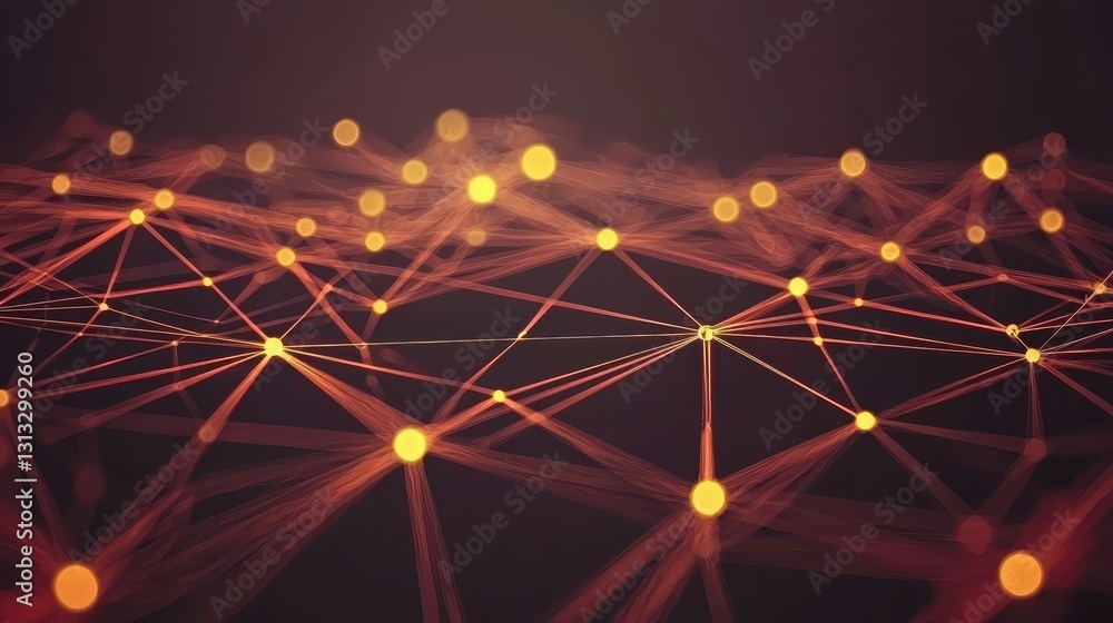 Poster abstract network connections with glowing nodes in dark space