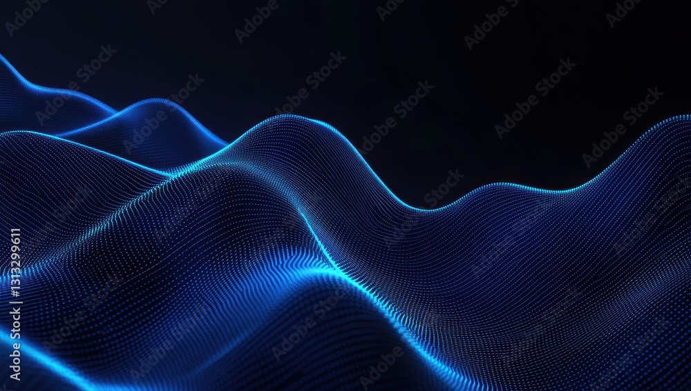 Poster abstract blue waves with neon light effects in a dark background creating an elegant sophisticated v