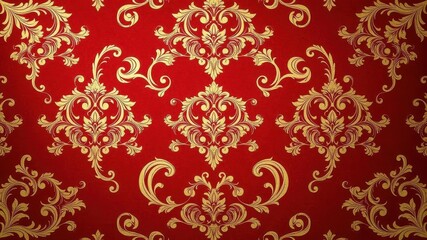 Intricate gold swirls on deep crimson, damask-style baroque wallpaper, wallpaper, scroll, royal
