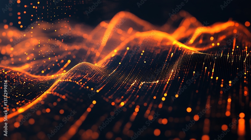 Fototapete Abstract golden waves of light creating a mesmerizing digital landscape with depth and texture : Generative AI