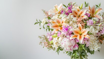 Beautiful Peach Lilies and White Flowers Bouquet