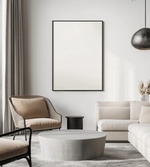 Modern living room with blank art display
