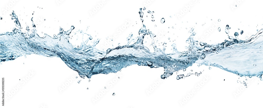 Poster Dynamic image showcasing water splashing and flowing beautifully across a white background capturing movement : Generative AI