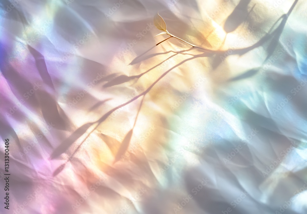 Poster Beautiful iridescent background with gentle shadows and a delicate branch for artistic design : Generative AI