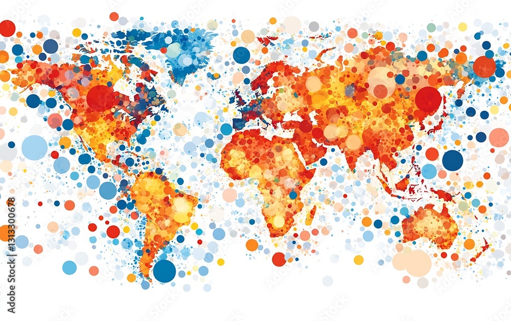 Poster Artistic World Map Designed with Colorful Dots Creating a Vibrant Global Perspective : Generative AI