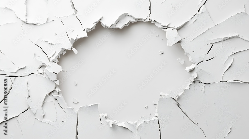 Poster Cracked White Wall with a Large Hole Creating an Intriguing Visual Detail : Generative AI