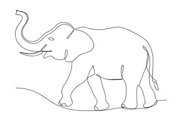 Single Line Elephant Drawing, African Wildlife, Continuous Line Art