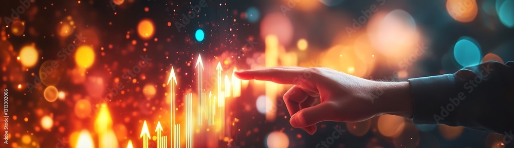 Leinwandbilder Hand Reaching Towards Dynamic Growth Indicators Representing Business Success and Performance : Generative AI