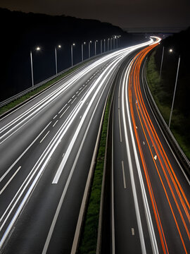 Long exposure of light trails on the M5 J9 looking Northbound.