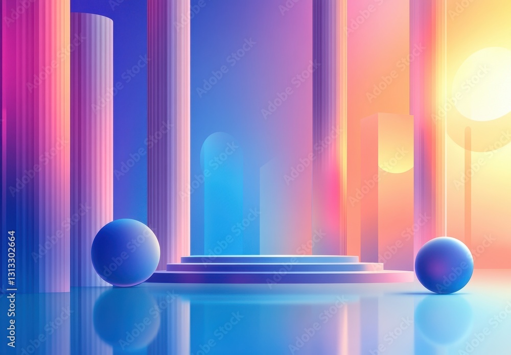 Poster abstract colorful background with geometric shapes and columns, showcasing vibrant gradient colors a