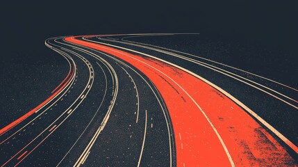Abstract Highway at Night with Light Streaks and Red Lane Artistic Illustration Digital Art Modern Design Urban Scene Futuristic