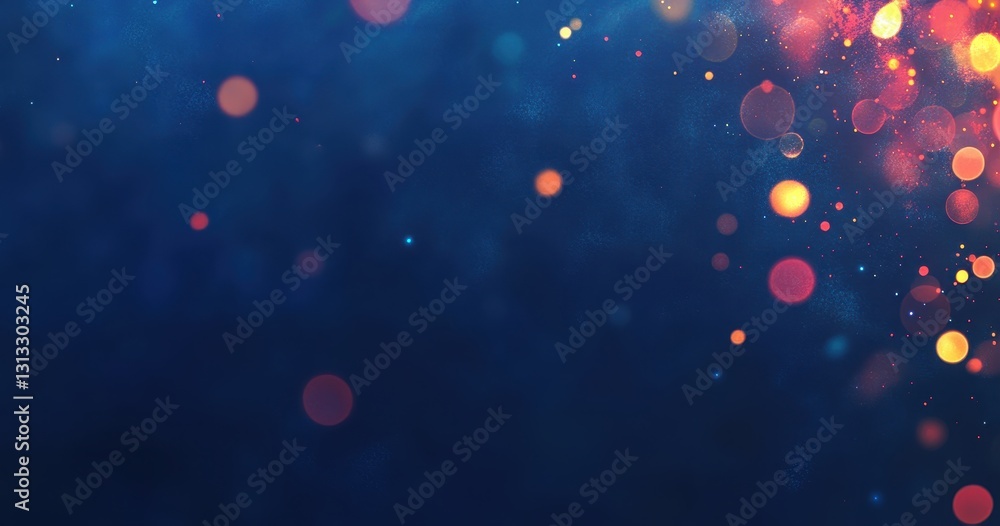 Poster abstract colorful bokeh background with soft glowing lights and a deep blue backdrop, perfect for cr