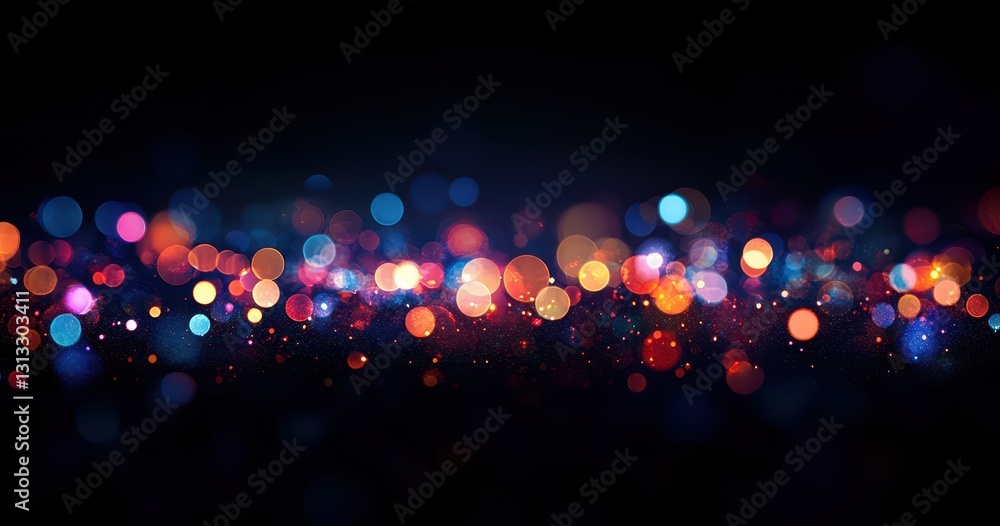 Poster abstract colorful bokeh lights in a dark background creating a vibrant and captivating visual displa
