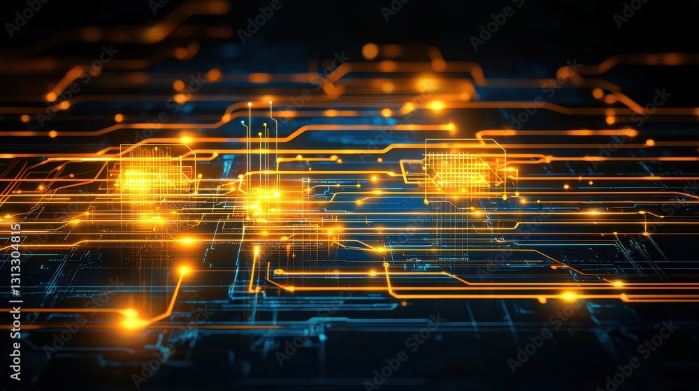 Aufkleber abstract digital technology background with glowing lines and nodes