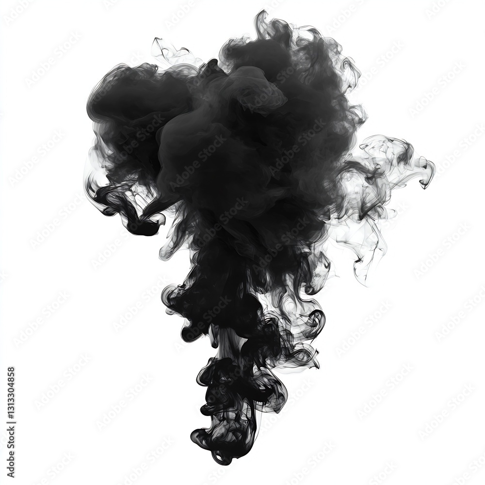 Aufkleber dynamic black smoke swirling upwards creating an abstract artistic pattern on a white background : g