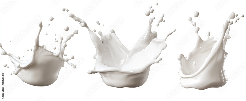 Poster artistic closeup of milk splashes showcasing fluid dynamics and pure white tones : generative ai