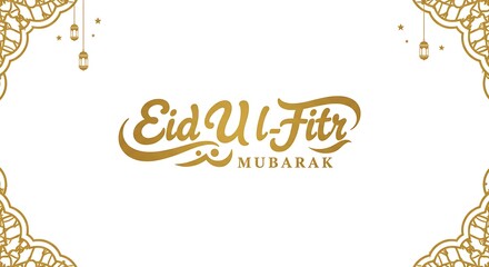 Eid Ul-fitr Mubarak A Golden Celebration Of Joy, Peace, And New Beginnings With Elegant Calligraphy And Ornate Corner Designs