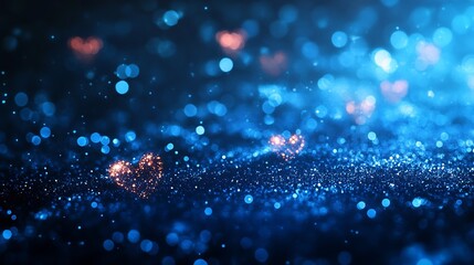 Captivating array of blue shimmering hearts creating a magical bokeh background perfect for themes of love and celebration : Generative AI