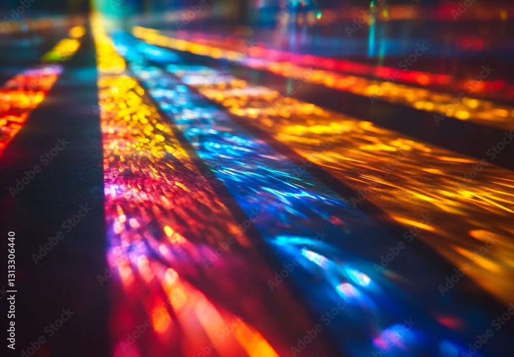 Poster Vibrant light patterns reflecting off surfaces creating an artistic effect in abstract photography : Generative AI