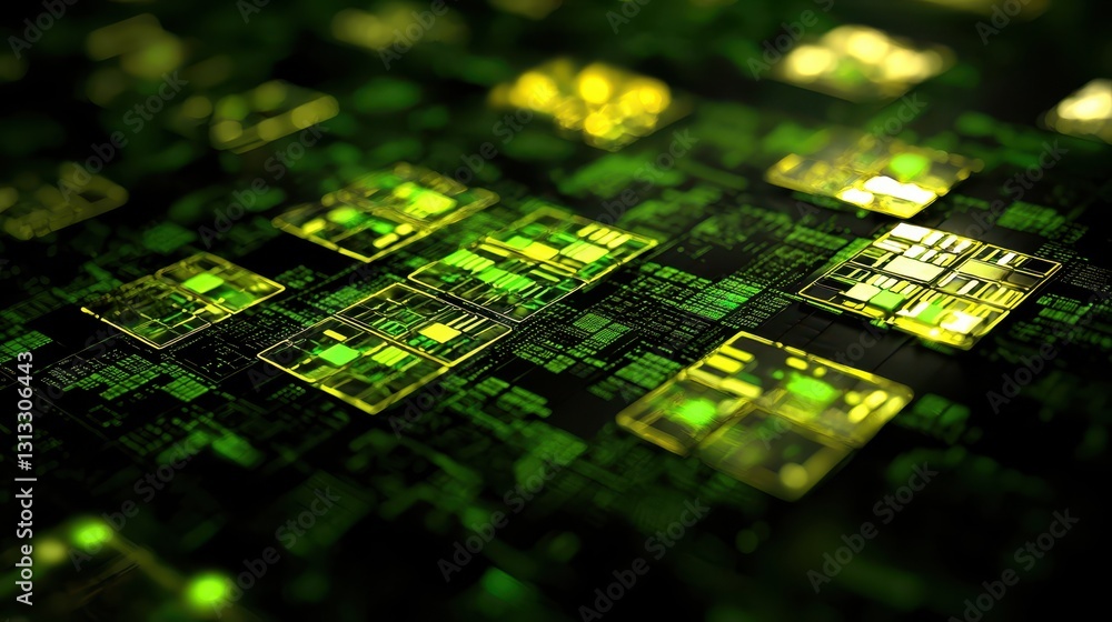 Poster abstract technology background with circuitry and green patterns