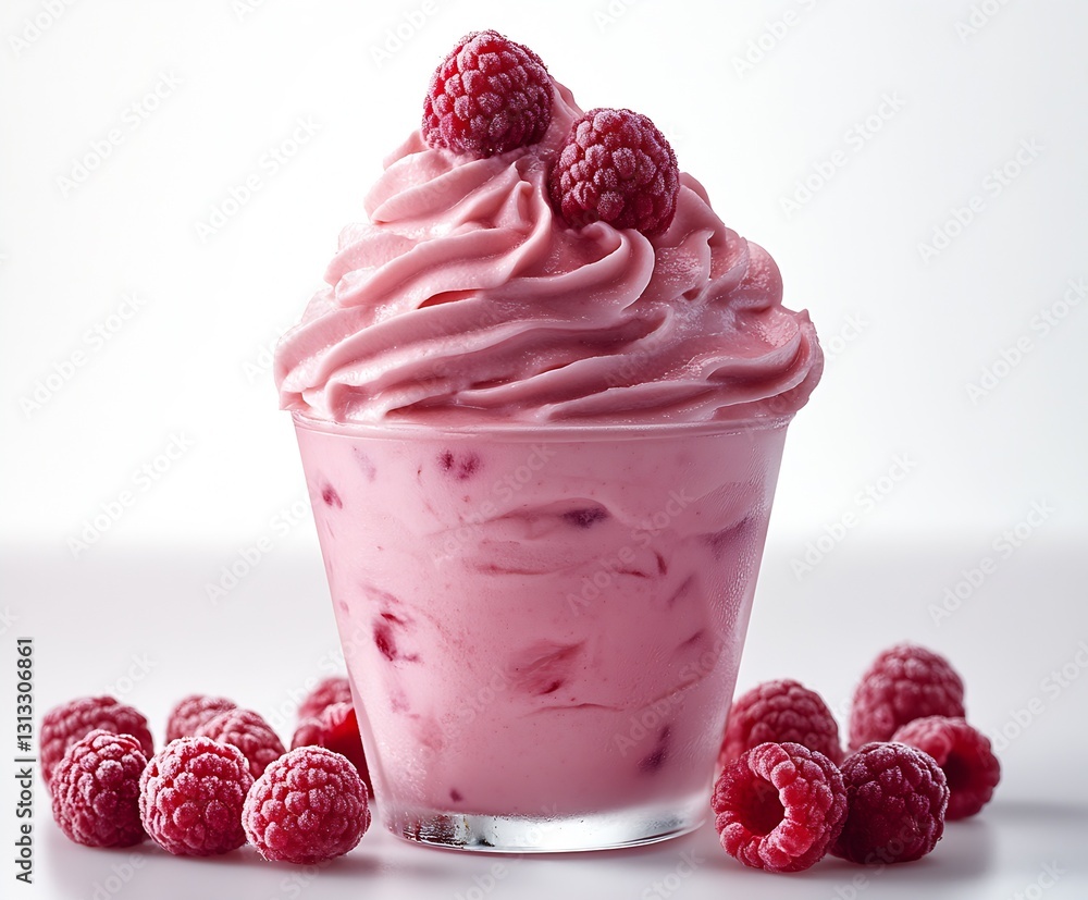Aufkleber smooth and creamy raspberry ice cream topped with whole raspberries in a transparent cup : generativ