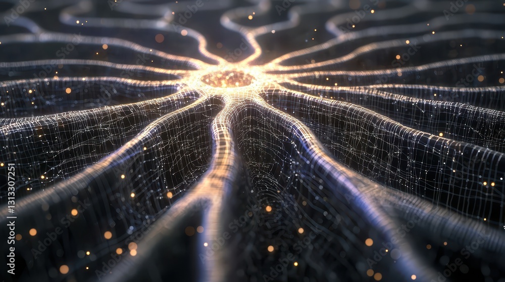 Poster abstract network structure with glowing nodes and fiber patterns