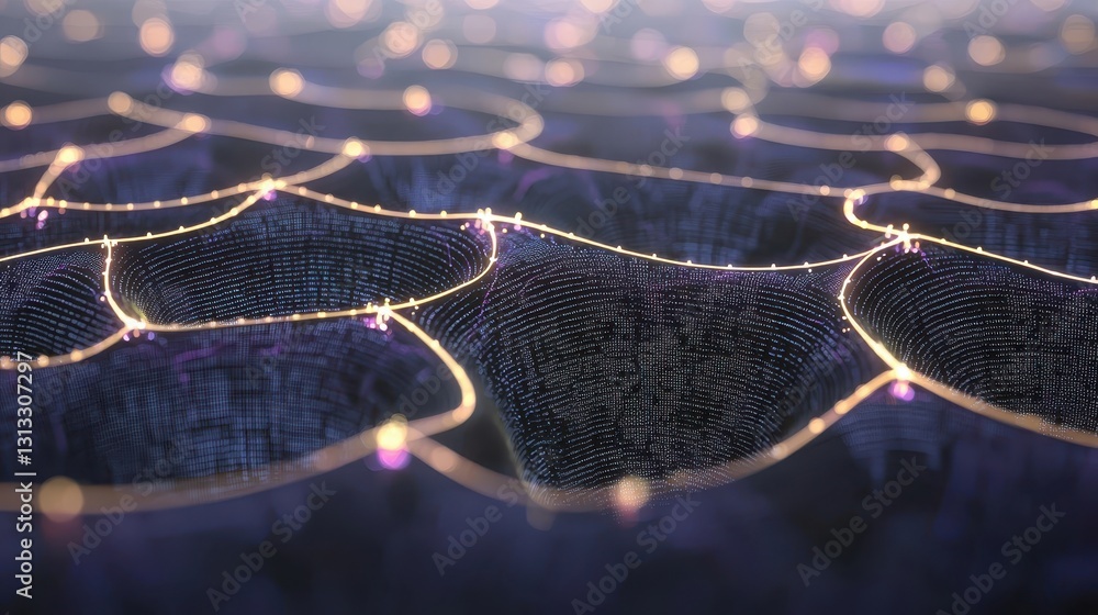 Poster abstract network pattern with glowing lines and dots in dark background