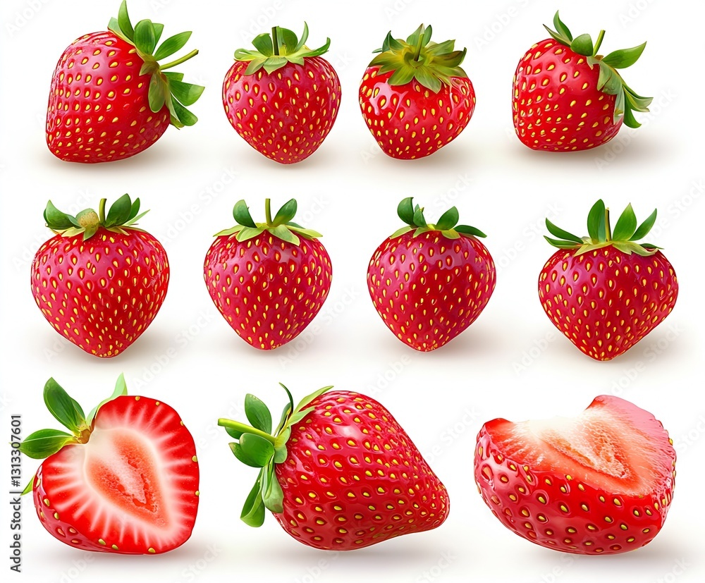 Aufkleber bright and juicy strawberries arranged in various positions highlighting their luscious red color an