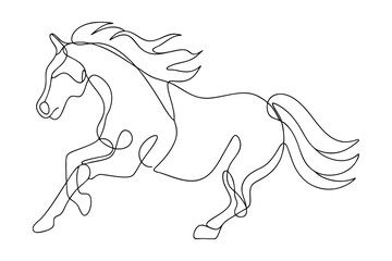 Elegant One Line Drawing of a Galloping Horse in Motion