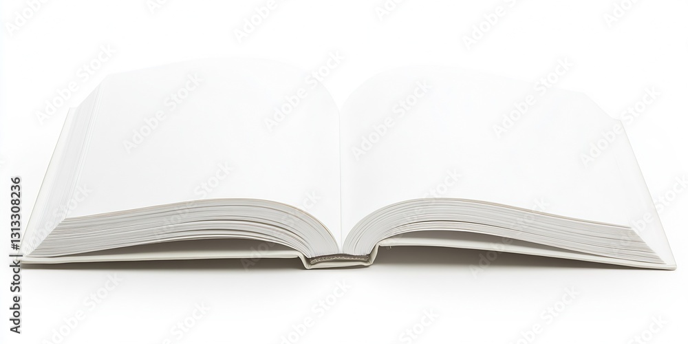 Poster Open blank book lying on its side showcasing pristine pages ready for creativity or notetaking : Generative AI