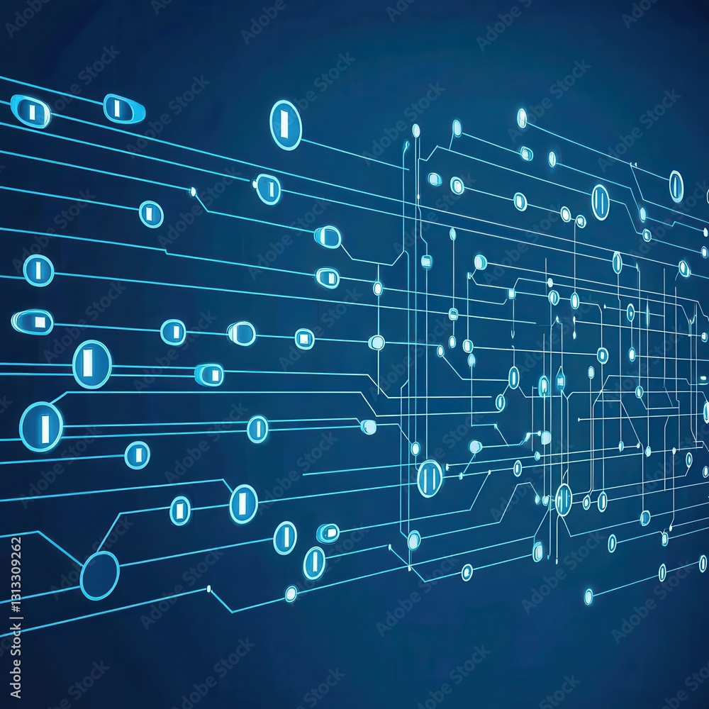 Aufkleber abstract digital background with blue circuit lines and nodes
