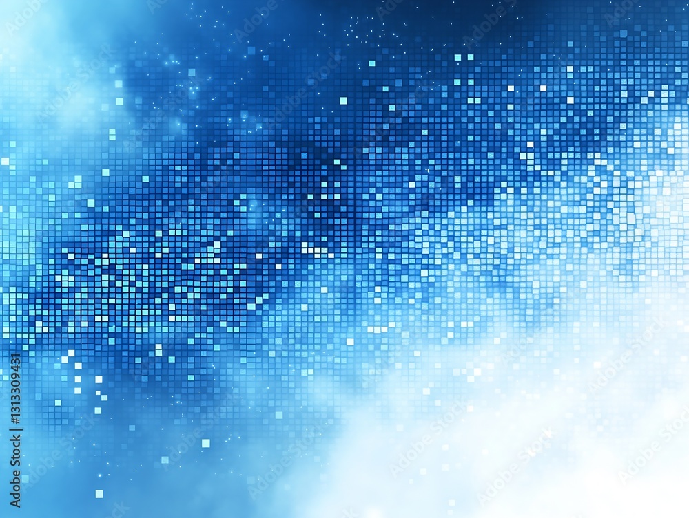 Poster digital art of blue and white pixelated background with a soft cloudy texture : generative ai