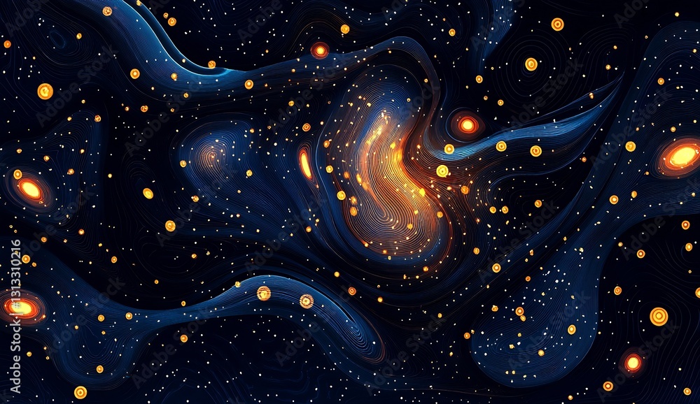 Aufkleber Cosmic Swirls of Energy and Light Intertwined with Stars Creating a Galactic Scene : Generative AI