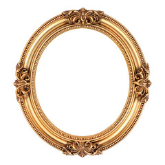 Gold leaf European style frame. Classical oval frame isolated on a white or transparent background.