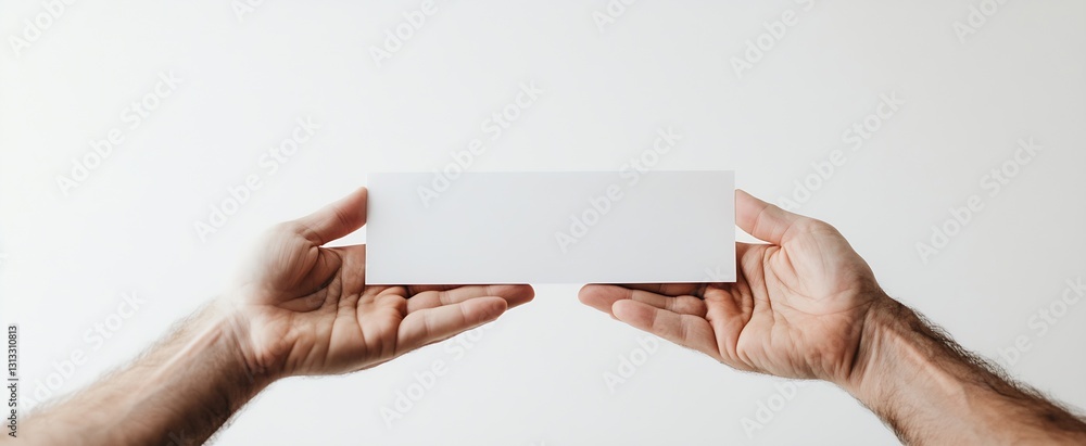 Poster Hands holding a blank white card against a neutral backdrop showcasing space for text or design : Generative AI