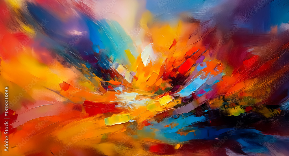 Fototapete Abstract background with intense, vivid colors blending in dynamic brushstrokes, creating an energetic and textured artistic expression.